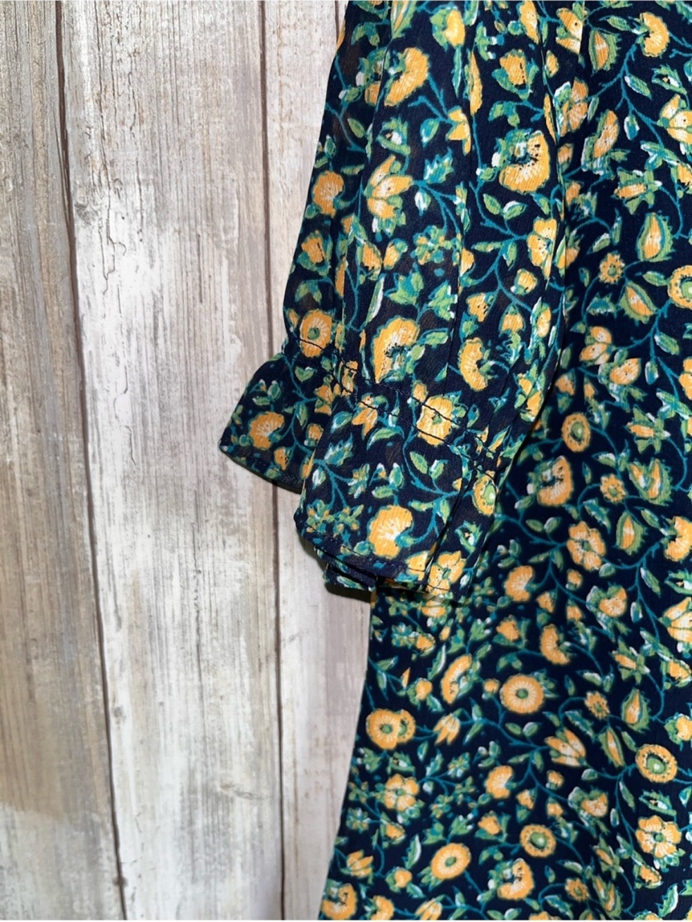 J.Crew Floral Ruffle Neck Blouse Small Blue Yellow Short Sleeve Top - Picture 3 of 7